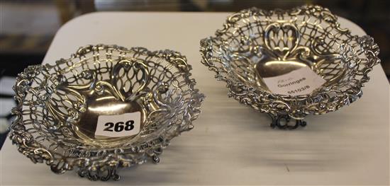 Pair Victorian silver bon bon baskets